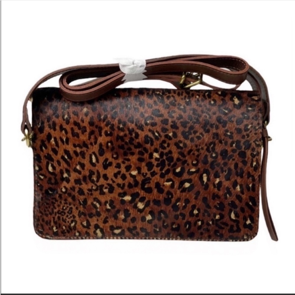 MADEWELL NWT Leopard Leather Flap Convertible Crossbody Bag - Picture 3 of 8